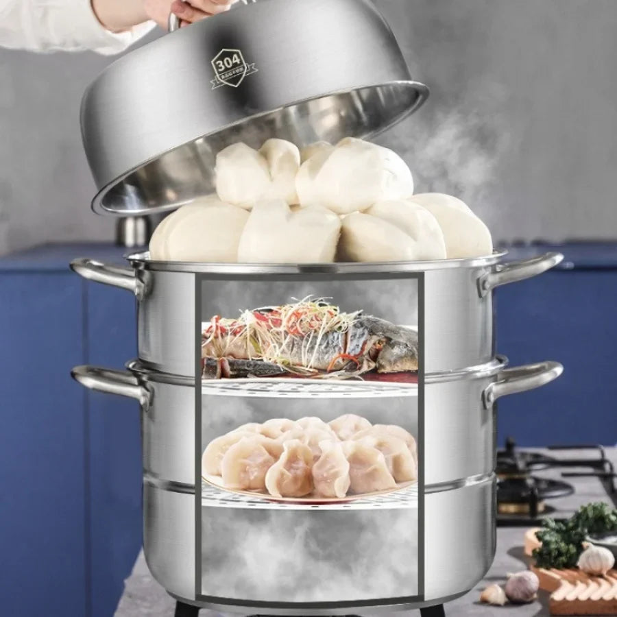 New Product 304 Stainless Steel Steamer Pot Soup Set Stainless Steel Cooker Cooking Soup Pot Steamer Pot