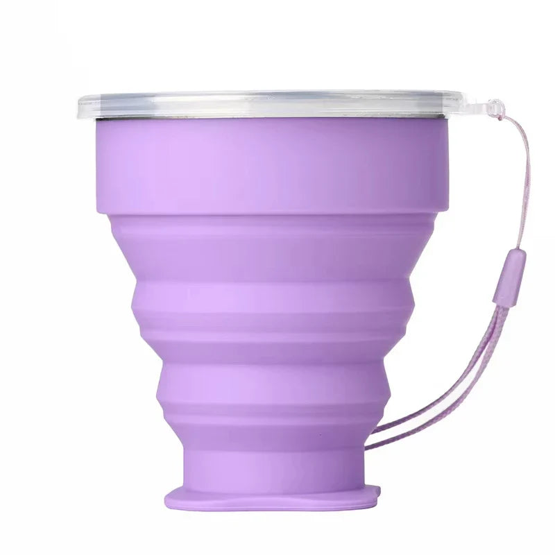 Portable Silicone Folding Water Cup Outdoor Heat Resistant Telescopic Collapsible Foldable Mug With Lid For Travel Camping 200m