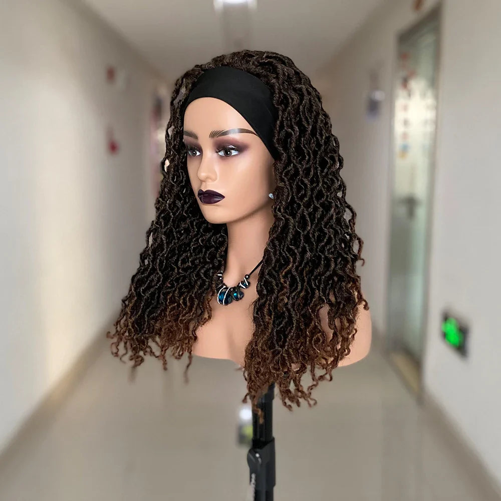 Dreadlocks Headband Wig | Box Braid & Twist Styles | Ombre Brown | Synthetic Crochet Wig