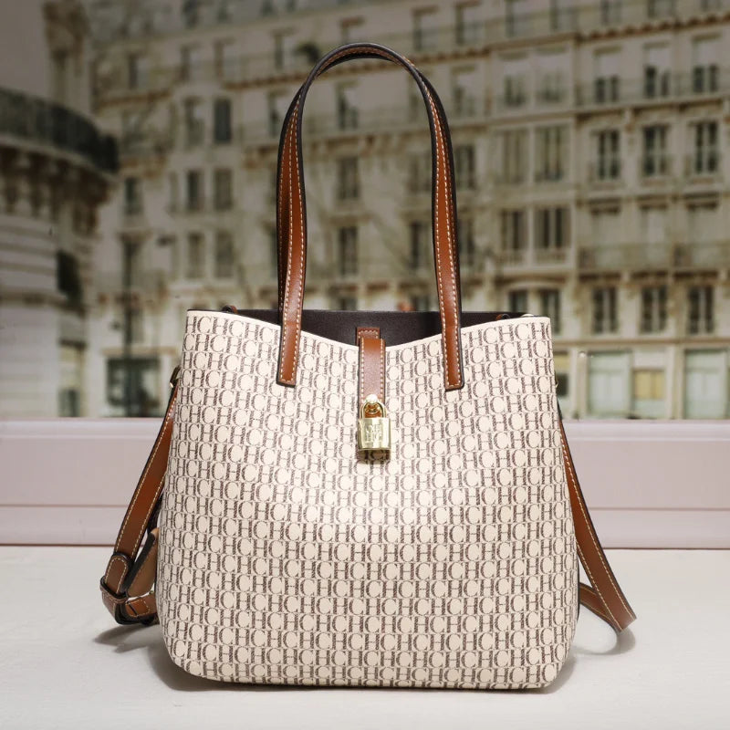 Premium Versatile Leather Crossbody Bag | Ladies Large Capacity Daily Commuter Tote Bag (Letter Print Design, Fashion Casual)