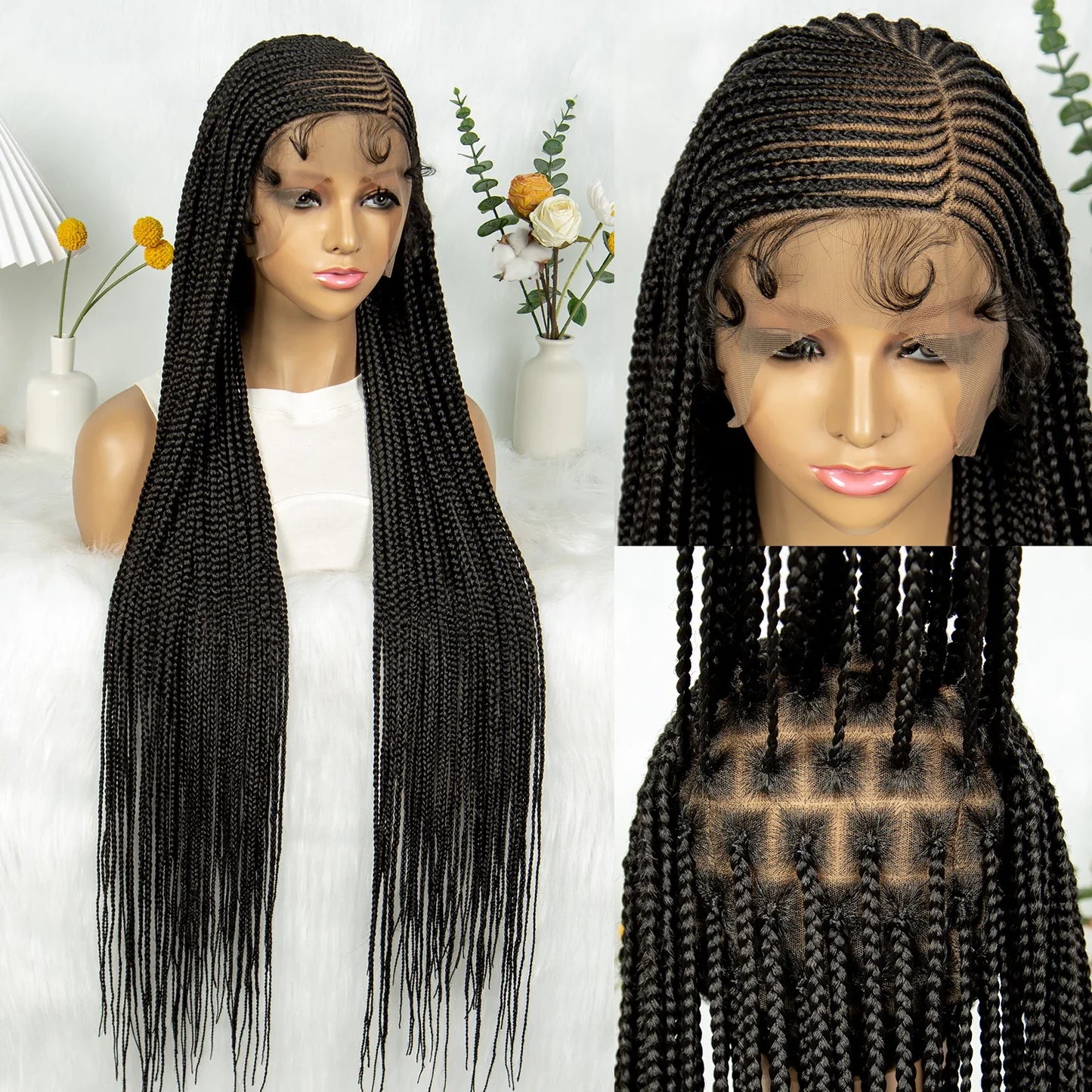 Full Lace Cornrow Knotless Box Braids Wig with Baby Hair