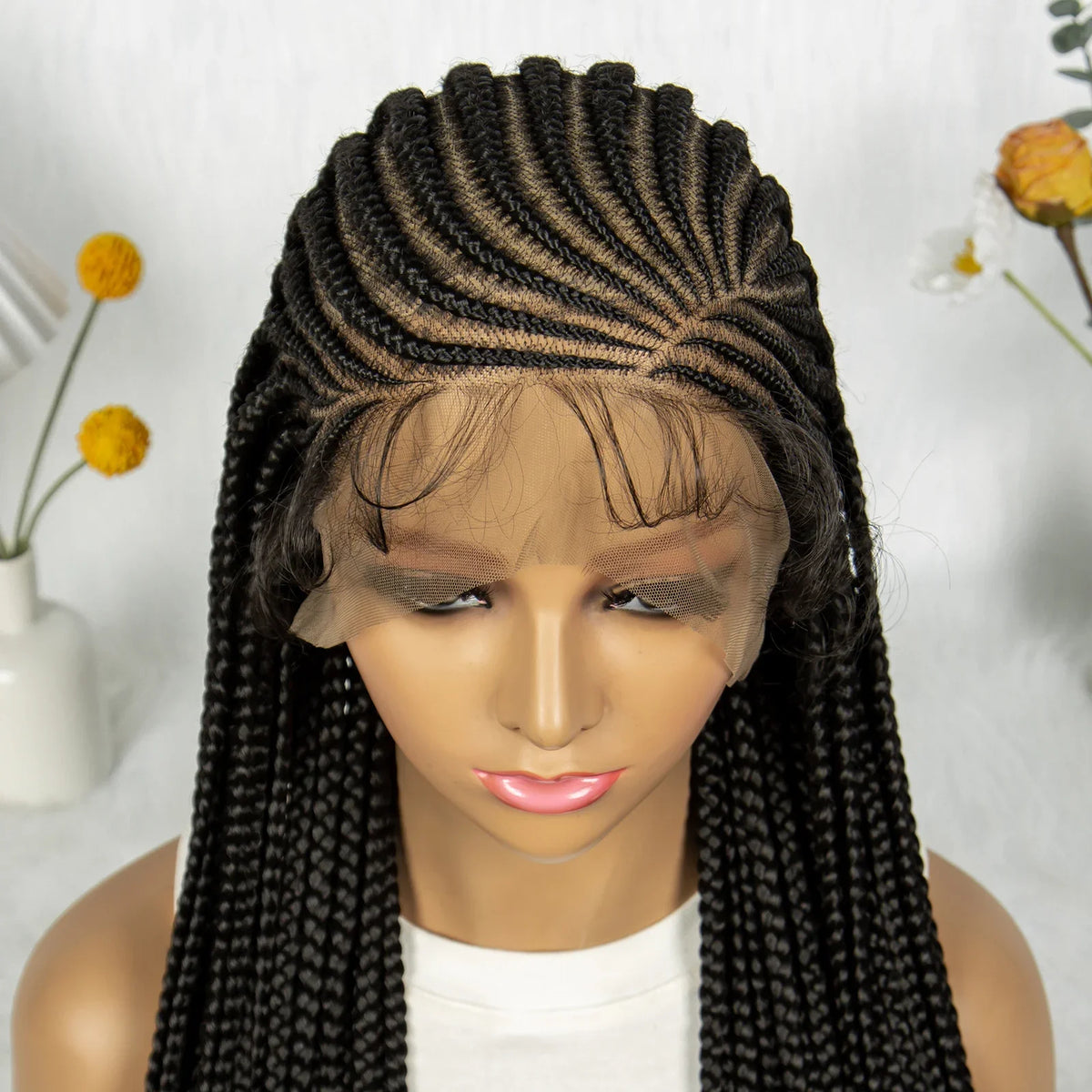 Fulani Stitch Cornrow Box Braids Wig | Transparent Full Lace | Baby Hair | Black Women