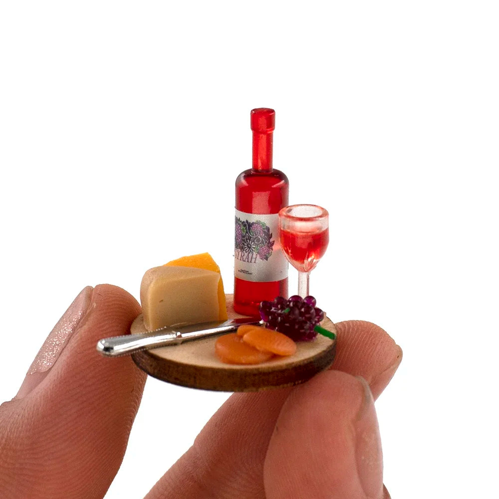 1/12 Doll House Miniature Cake Wine Dish Simulation Food Drinks Model Toys for Mini Scene Decoration Dollhouse Diy Accessories