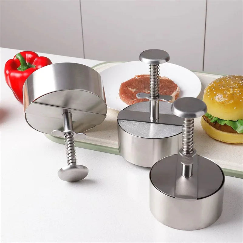 304 Stainless Steel Hamburger Meat Press Patty Maker Round Non-Stick Thickness Adjusted outdoor picnic Kitchen Beef Rice BBQTool
