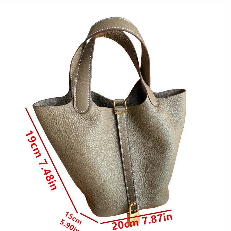 Stylish Bucket Shopping Tote Bag for Women | Soft PU Litchi Pattern Handbag with Lock & Small Horse Scarf (Classic, Versatile)