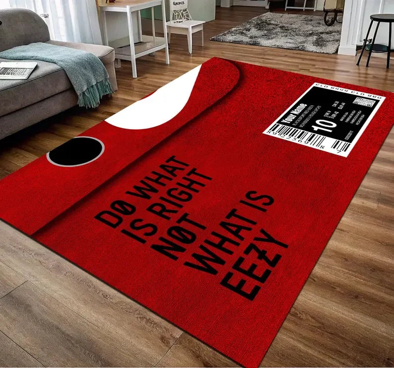 Sneaker Culture Carpet Mat Rug Urban Streetwear Typography Home Decoration with Black Red Tone for Living Room Rugs for Bedroom