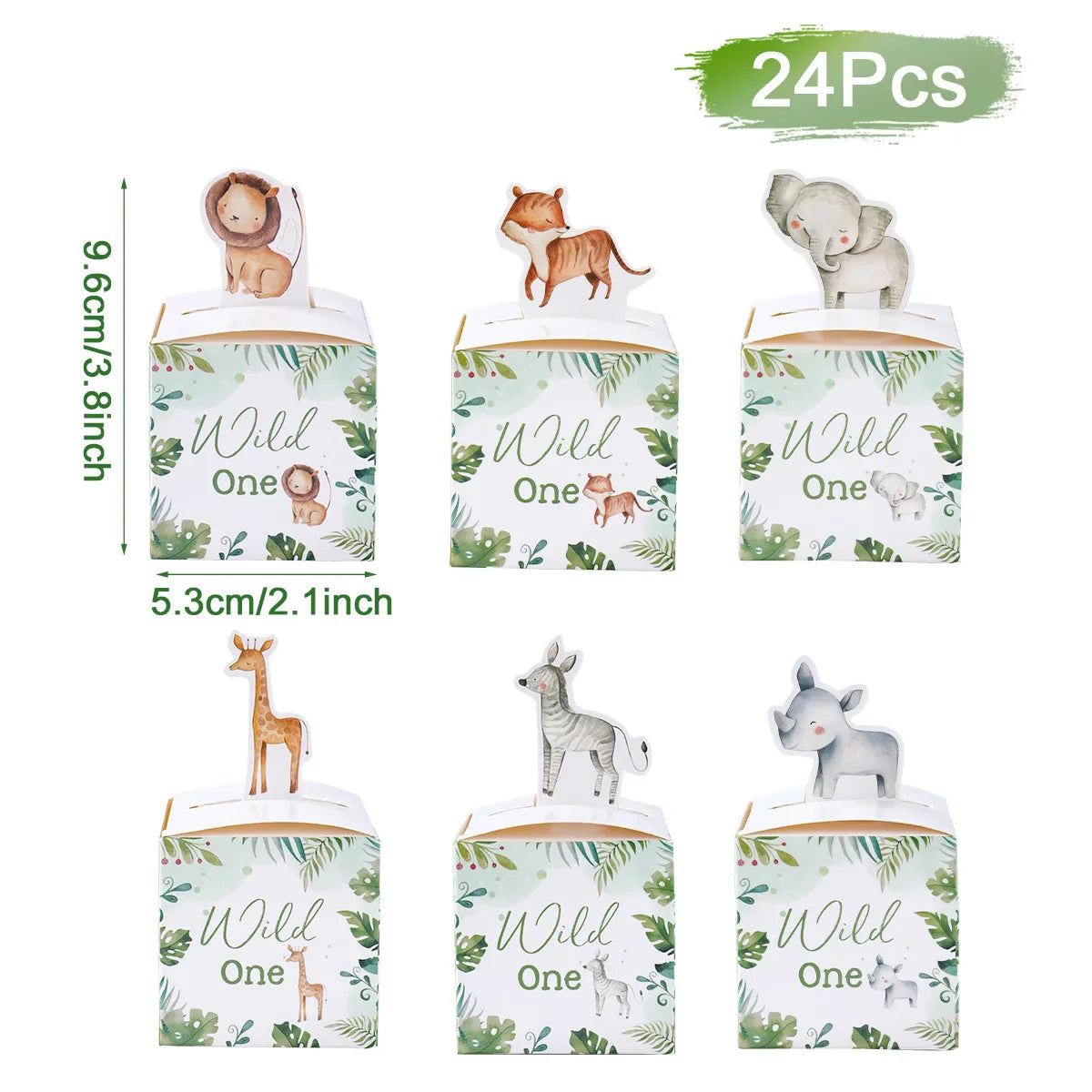 24PCS Jungle Safari Animals Candy Boxes Birthday Party Decoration Kids Gift Packaging Box Wild One Baby Shower Gifts Box Bag