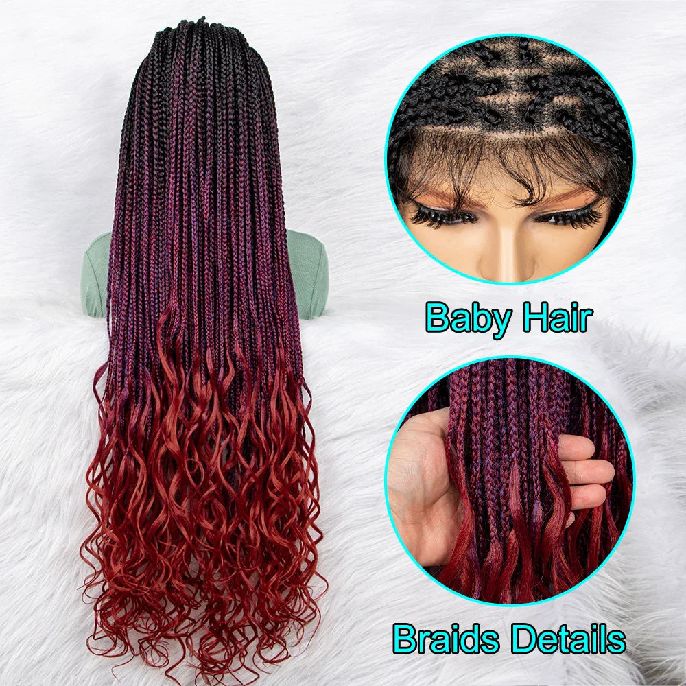 Gradient Water Wave Knotless Box Braids Wig | 9x6 Lace Front | Baby Hair