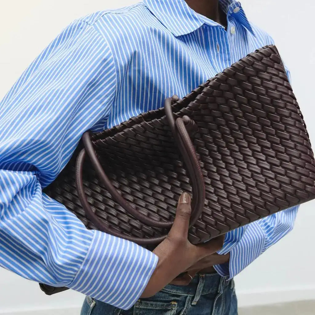 ELONGATED WOVEN SHOPPER BAG | Fashionable Top Handle Tote & Women's Shoulder Handbags (Luxury Design for Everyday Style)