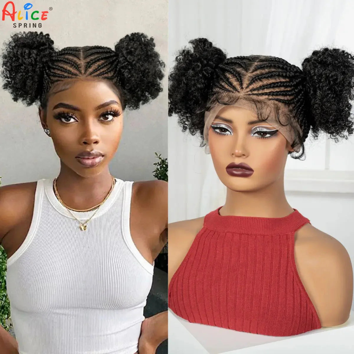Cornrow Bantu Knot Braided Wig | Full Lace | Baby Hair | Synthetic Lace Front Braids | Cosplay