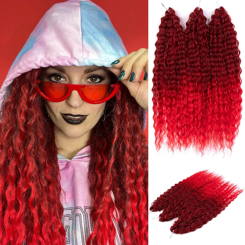24" Water Wave Crochet Hair | Ombre Blonde Brown | Curly Twist Braids | Synthetic Braiding Hair Extensions | 60 Strands