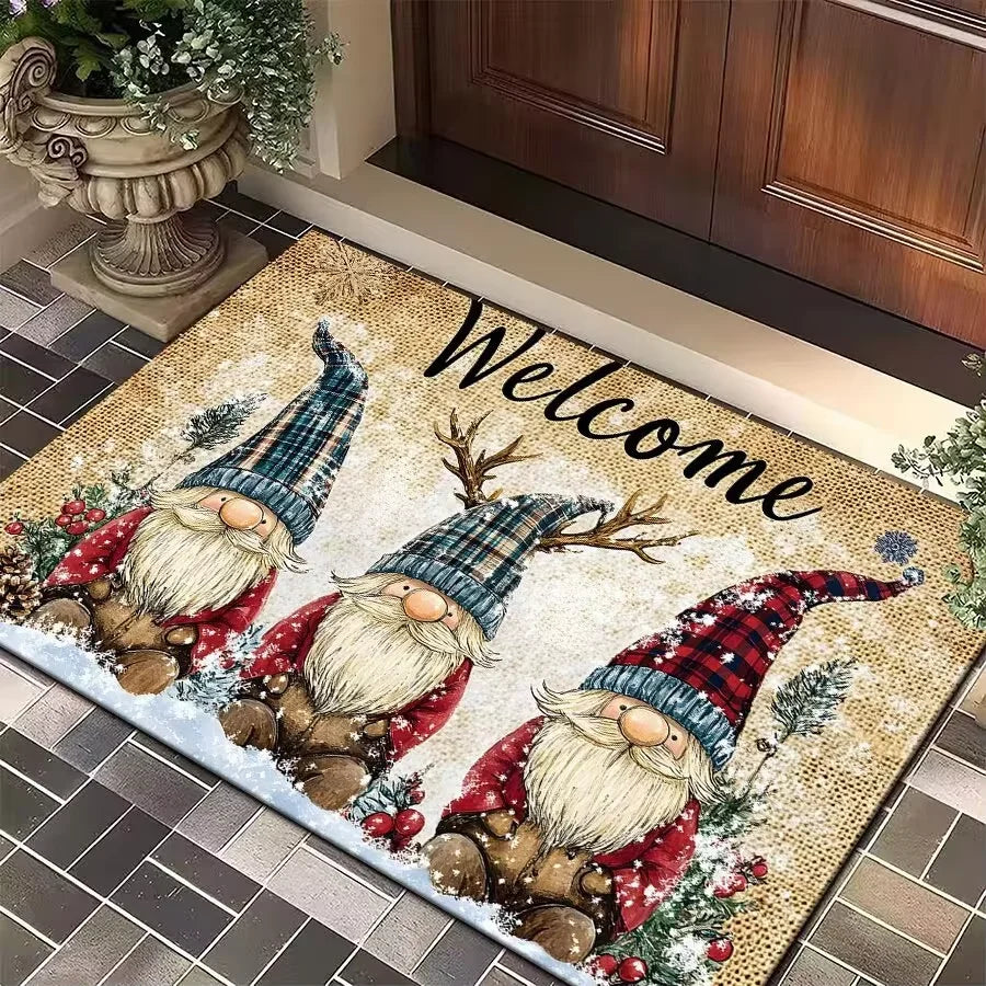 VIKAMA 1pc Three Santa Claus Doormats Festive Floor Mat Living Room Rug For Bedroom Welcome Mat Outdoor Rug Christmas Rug
