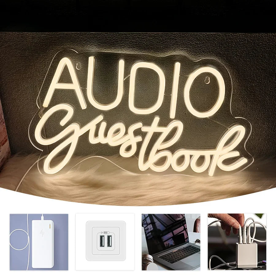 Audio Guestbook Neon Sign, Wedding Message Led Neon Wall Decor, Bedroom, Bar Party, Wedding Scene Luminous Sign Wall Lamp.