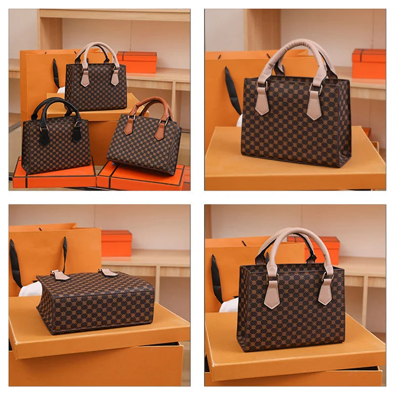 Fashion Square Small Top-Handle Bags | Casual Tote PU Leather Plaid Crossbody Shoulder Bag (Women's Handbags for Daily Use & Gift