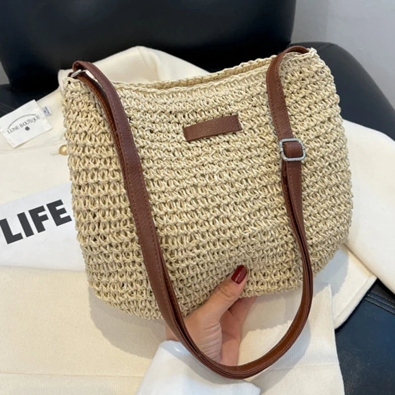 Woven Summer Fashion Straw Bag | High Quality Beach Holiday Crossbody Bag (Large Capacity Shopping Shoulder Handbag for Women)