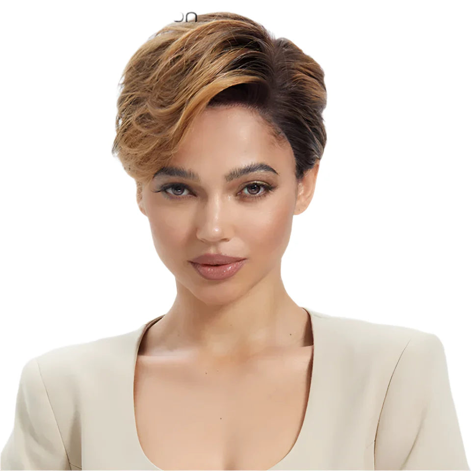 Rebecca Ombre Blonde 613 Pixie Bob Wig | HD Transparent T-Part Lace Front
