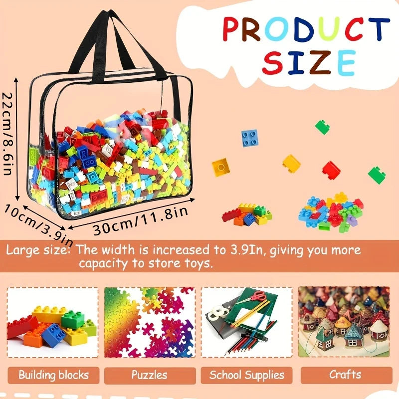 4pcs large toy storage bags multi-purpose zipper transparent PVC waterproof suitcase, suitable for building blocks