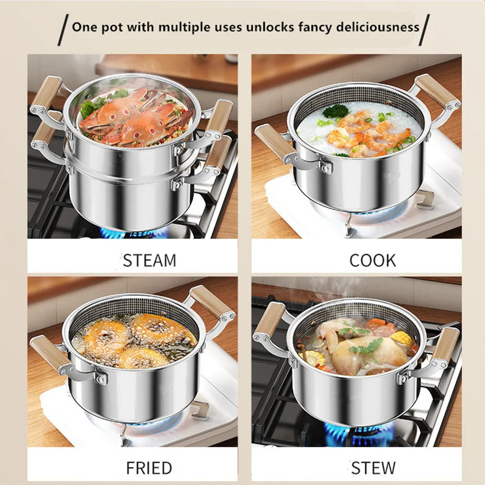 Stainless Steel Soup Pot Wok Honeycomb Non-stick Pot with lid Frying Pan Home Hot Pot Induction Cooker Gas Stove Universal Pan