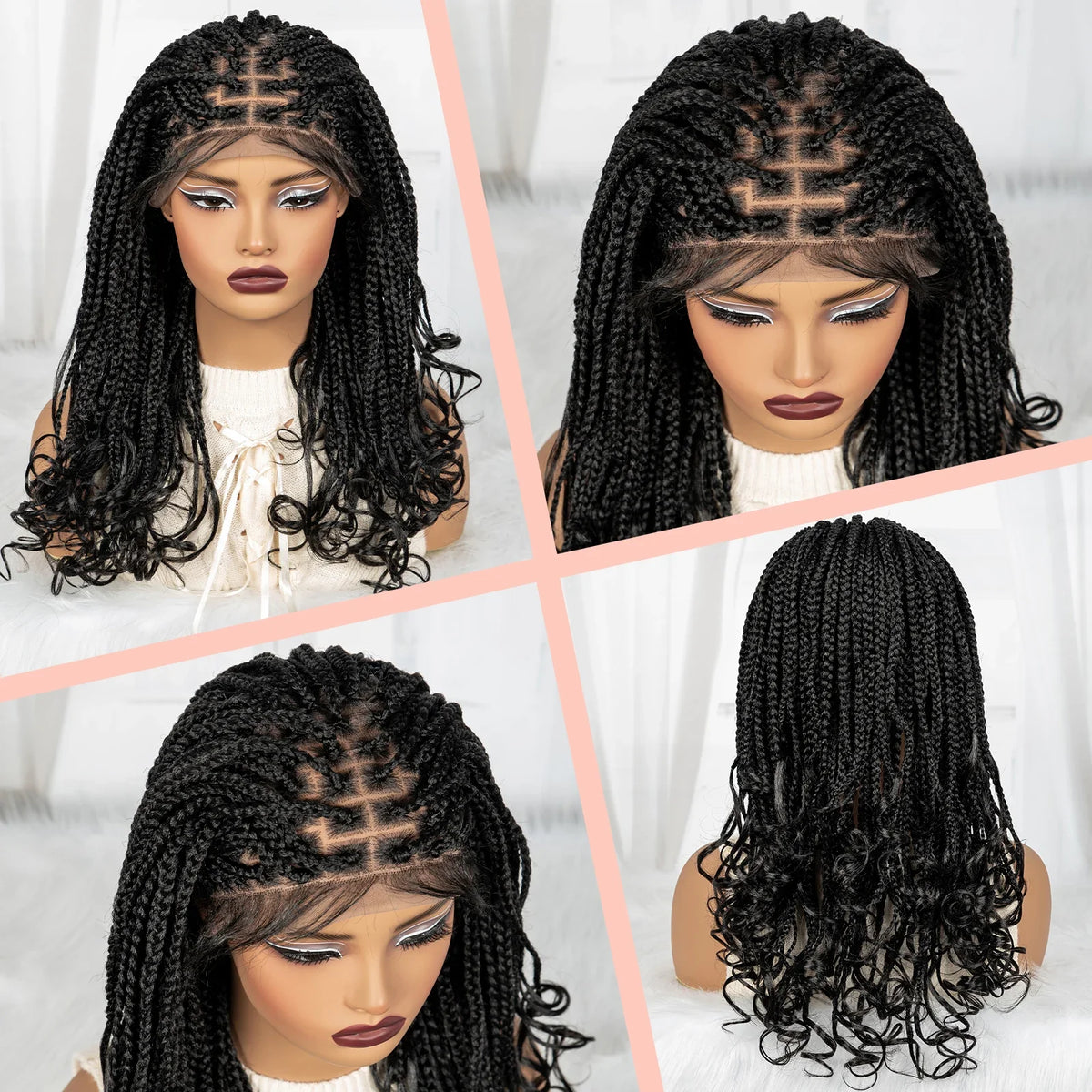 Burgundy Knotless Braids Wig with Curly Ends | 9x6 Lace Front | Blended Box Braids