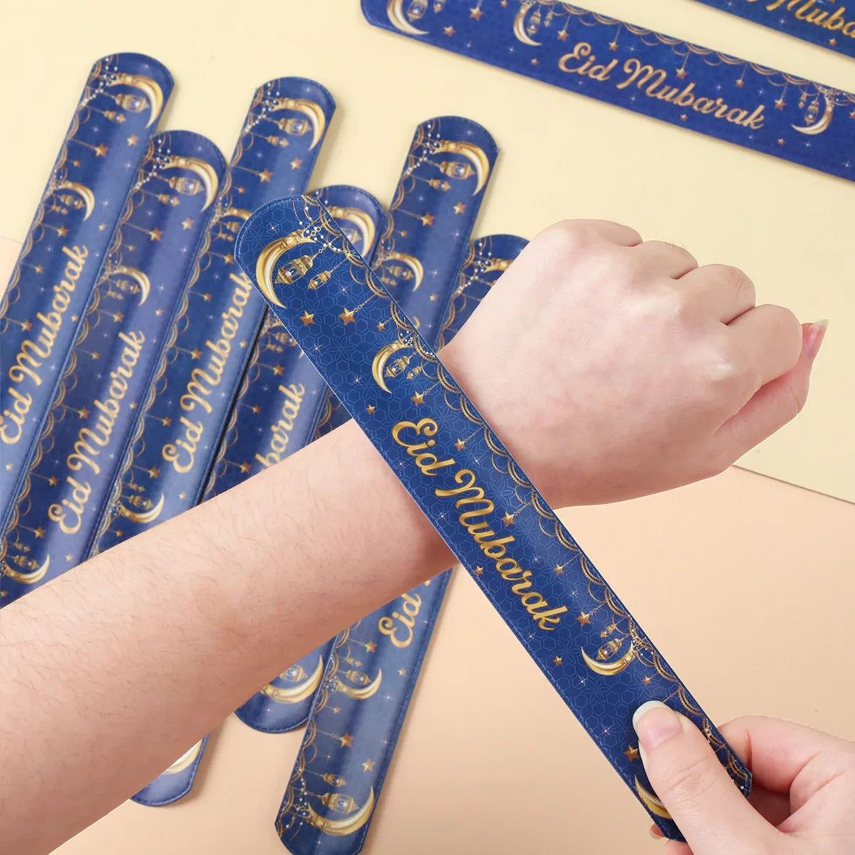 EID Mubarak Wrist Strap Clap Ring Slap Bracelets Ramadan Decoration For Home 2025 Kareem Islamic Muslim Party Eid Al Adha Gifts