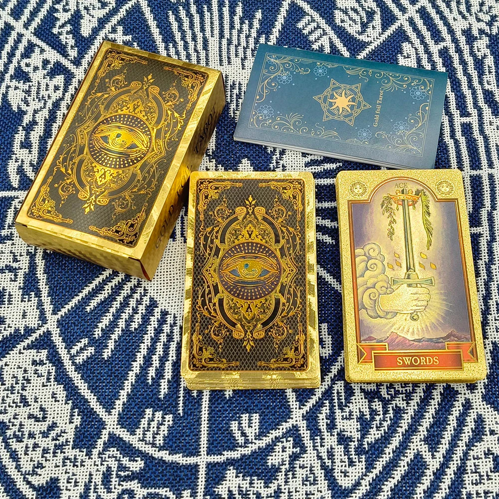 Terrific Gold Plastic Tarot Cards Marvellous Predictive Divination Board Games Waterproof Astrology Oracle Deck With Booklet