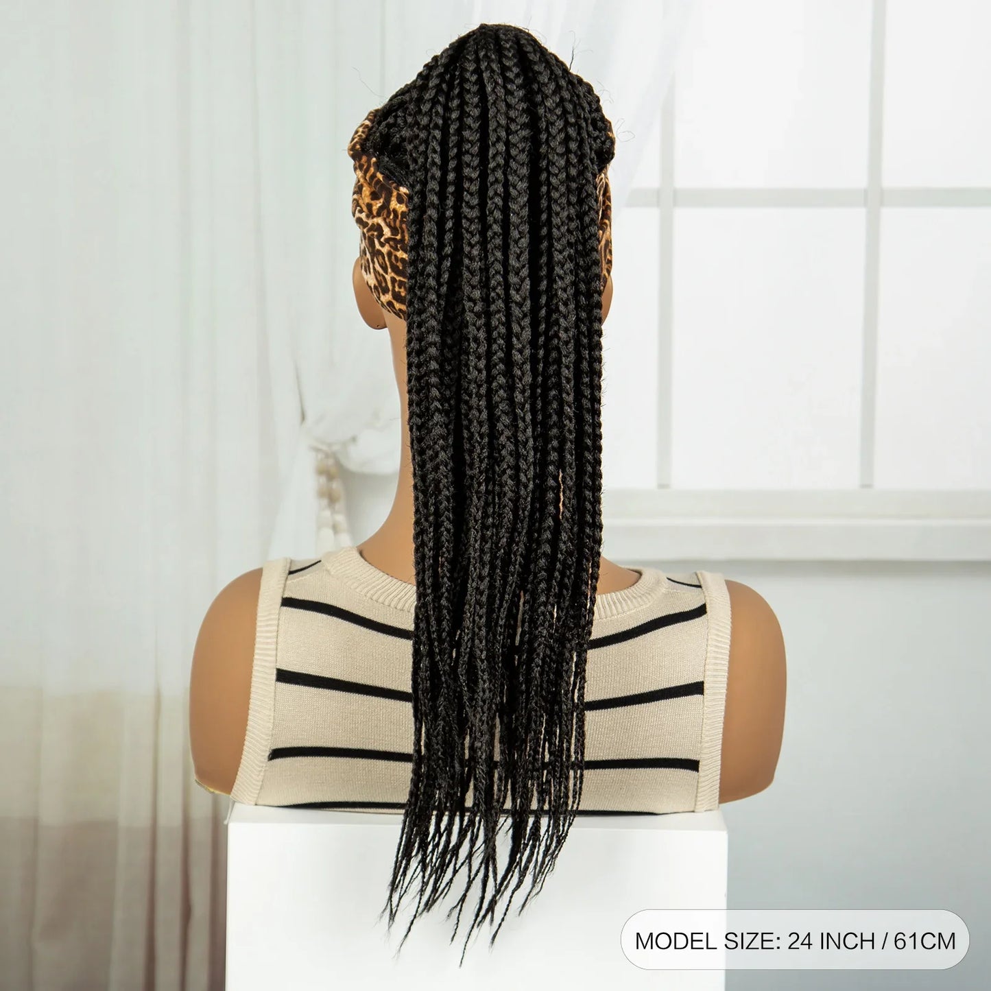 Ponytail Headband Braided Wig with Bangs | Knotless Box Braids | Cornrow Style