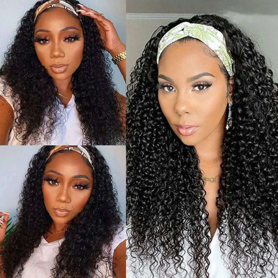 Peruvian Jerry Curly Headband Wig | 180% Density Glueless Remy Human Hair