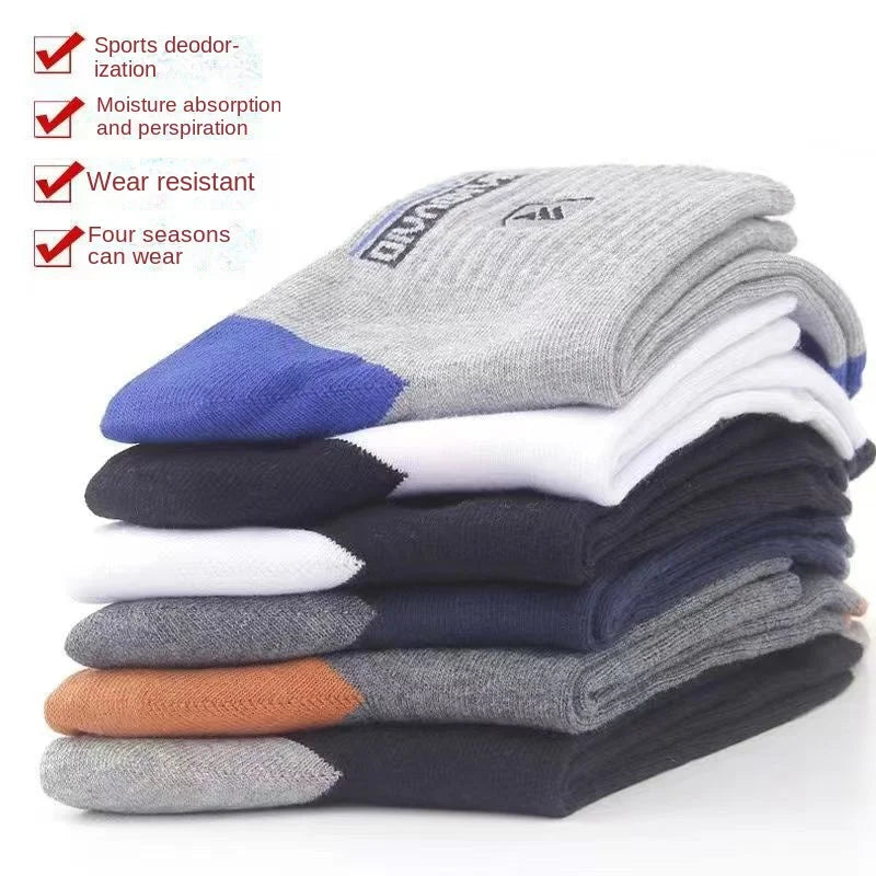 100% Cotton Thick Sports Business Socks Sweat Absorbing Odor Proof Mid Length Stockings Basketball Trendy Socks Men's Autumn