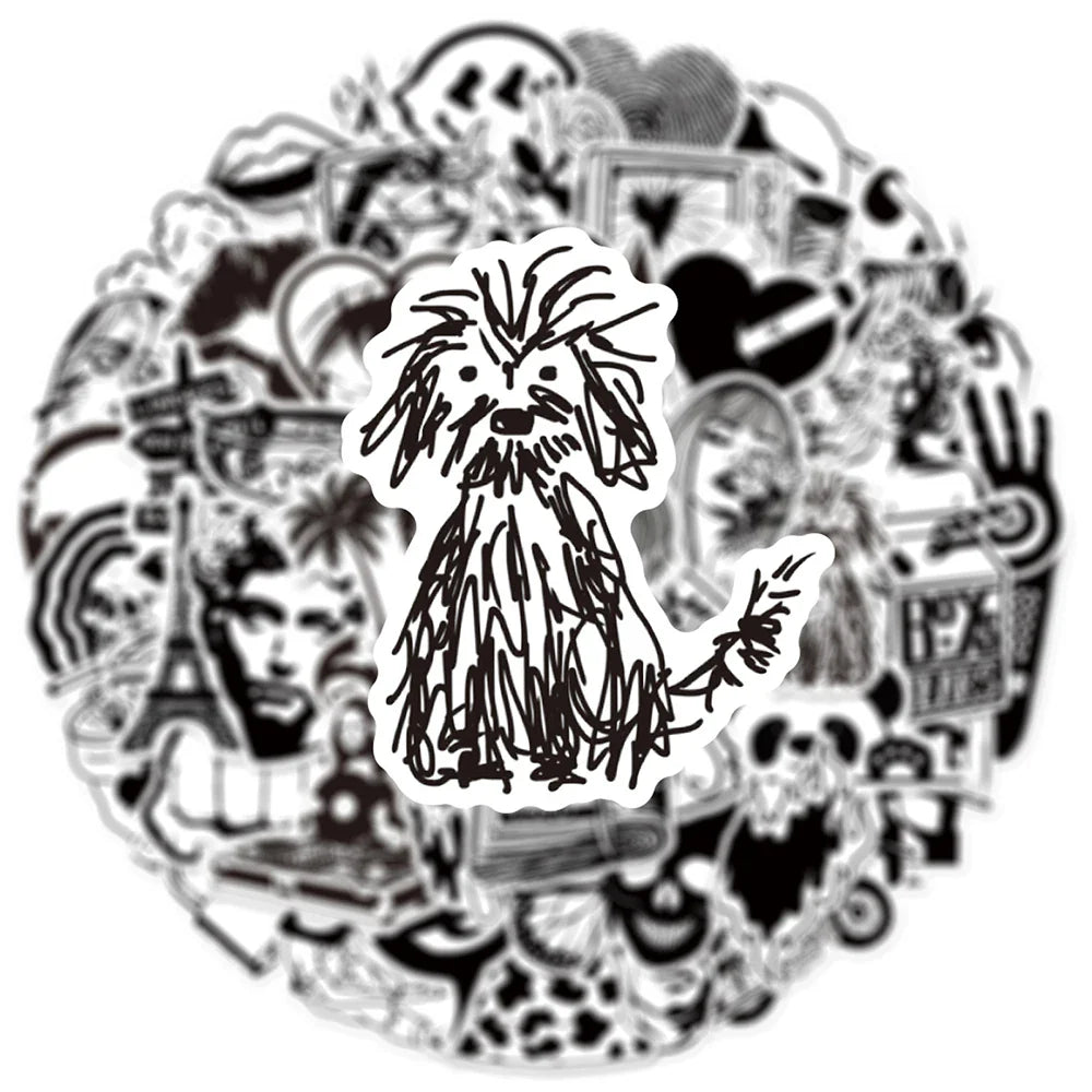 10/30/50pcs Cool Black and White Art Styling Graffiti Stickers Laptop Skateboard Motorcycle Phone Luggage Decoration Sticker Toy