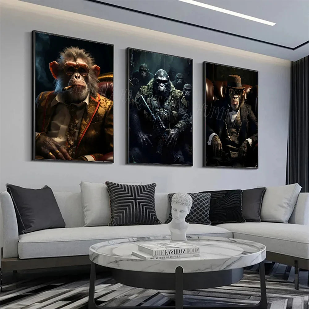 Funny Smoking Monkey Chimpanzee In Suit Gorilla Gangsters Poster HD Posters Home Room Bar Cafe Decor Art Wall Painting Picture