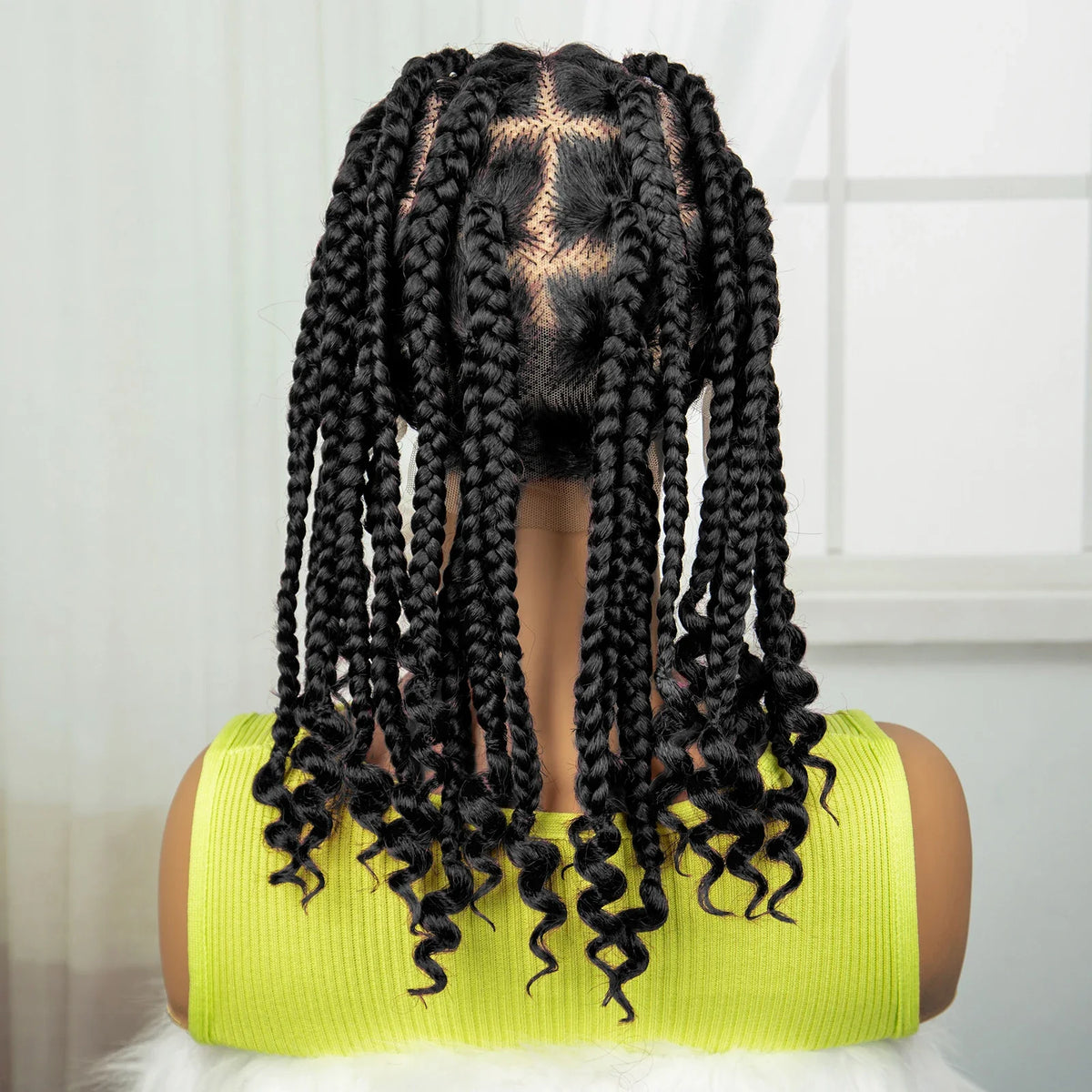 Natural Curly Ends Knotless Braids Wig | Transparent Full Lace | Baby Hair