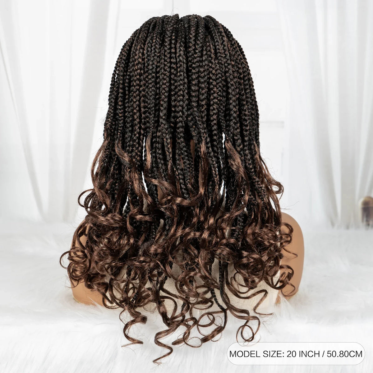 Burgundy Knotless Braids Wig with Curly Ends | 9x6 Lace Front | Blended Box Braids