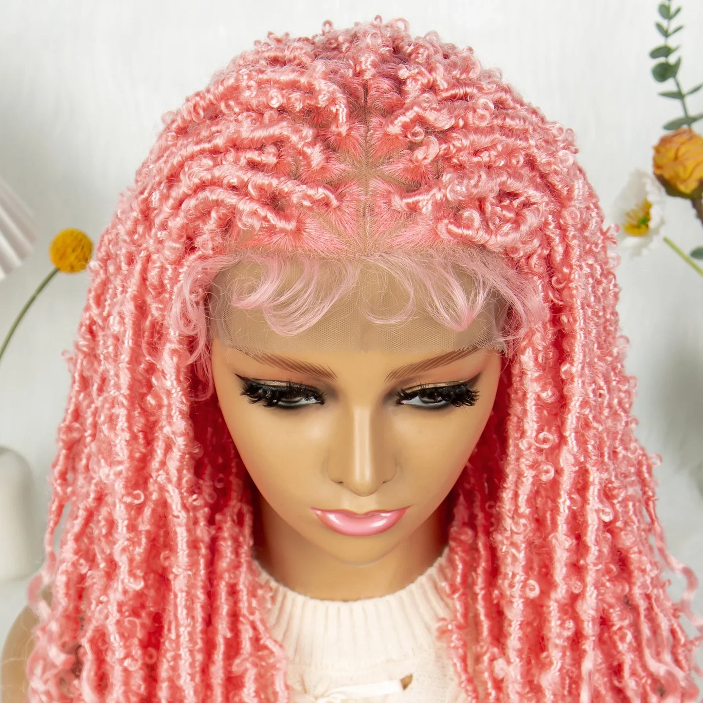 KIMA Pink Butterfly Twist Knotless Box Braided Wig | Swiss Full Lace Synthetic Locs Cosplay Wig with Baby Hair for Black Women
