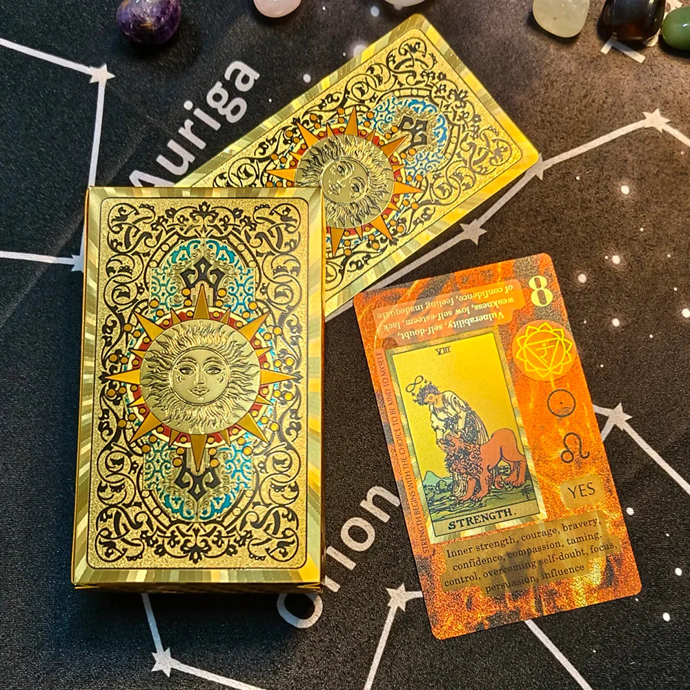 Creative Gold PET Tarot Cards Gorgeous Divinative Board Games Waterproof Astrological Oracle Deck With Guidebook