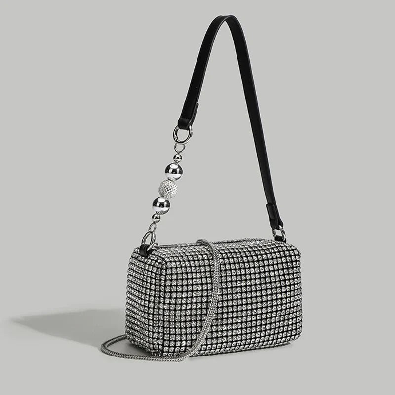 Fashion Banquet Dinner Diamond Bag | High-End Shiny Full Diamond Hand Armpit Shoulder & Crossbody Bag with Chain