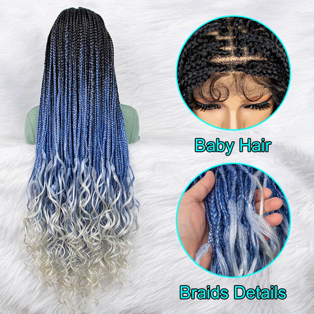 Gradient Water Wave Knotless Box Braids Wig | 9x6 Lace Front | Baby Hair