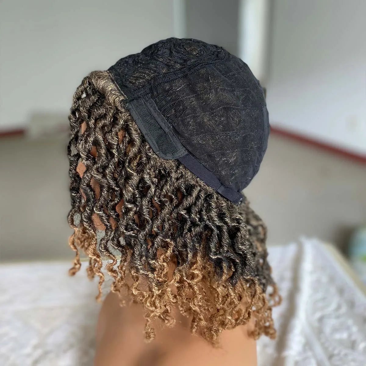 Short Goddess Faux Locs Wig | Brown Highlight Dreadlock Wig | Afro Braided Crochet Wig | Synthetic Hair