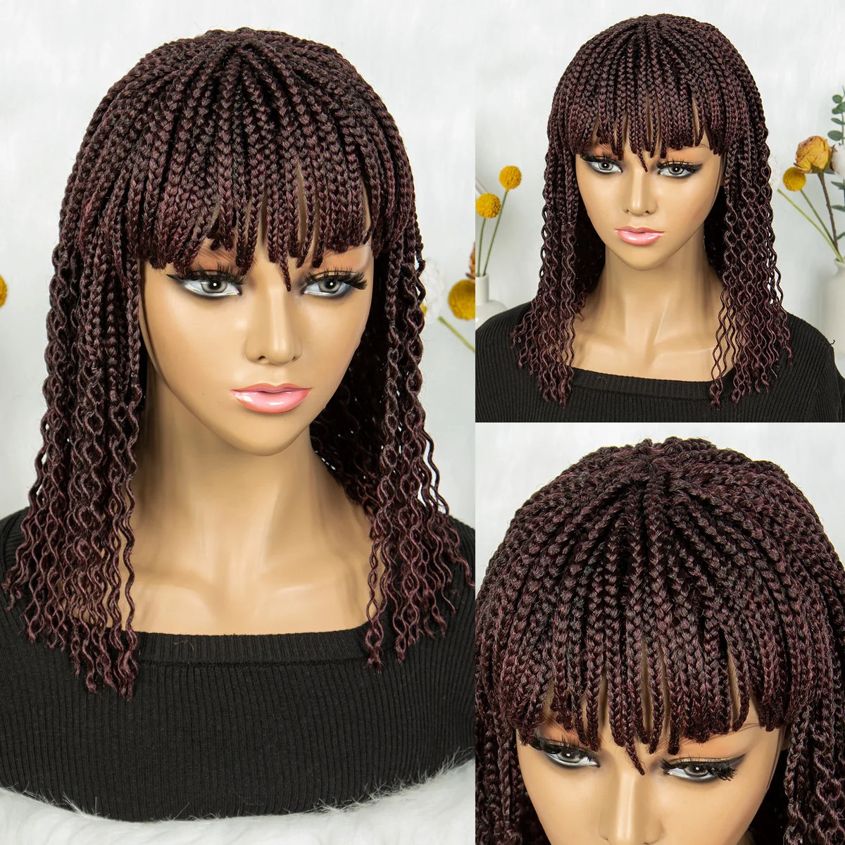 KIMA Colorful Half Twisted Locs Half Braided Bob Wig with Bangs