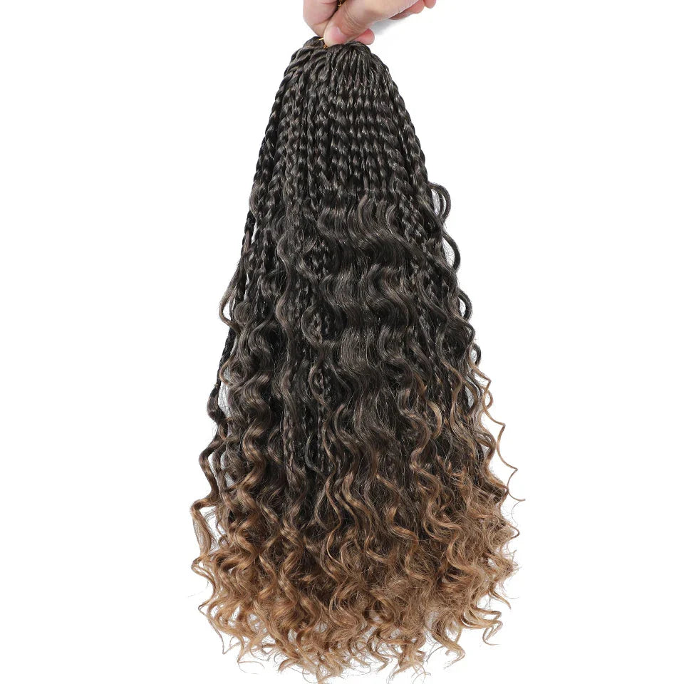 Ombre Goddess Box Braids Crochet Hair with Curly Ends | 14 Inch | 1-6 Packs