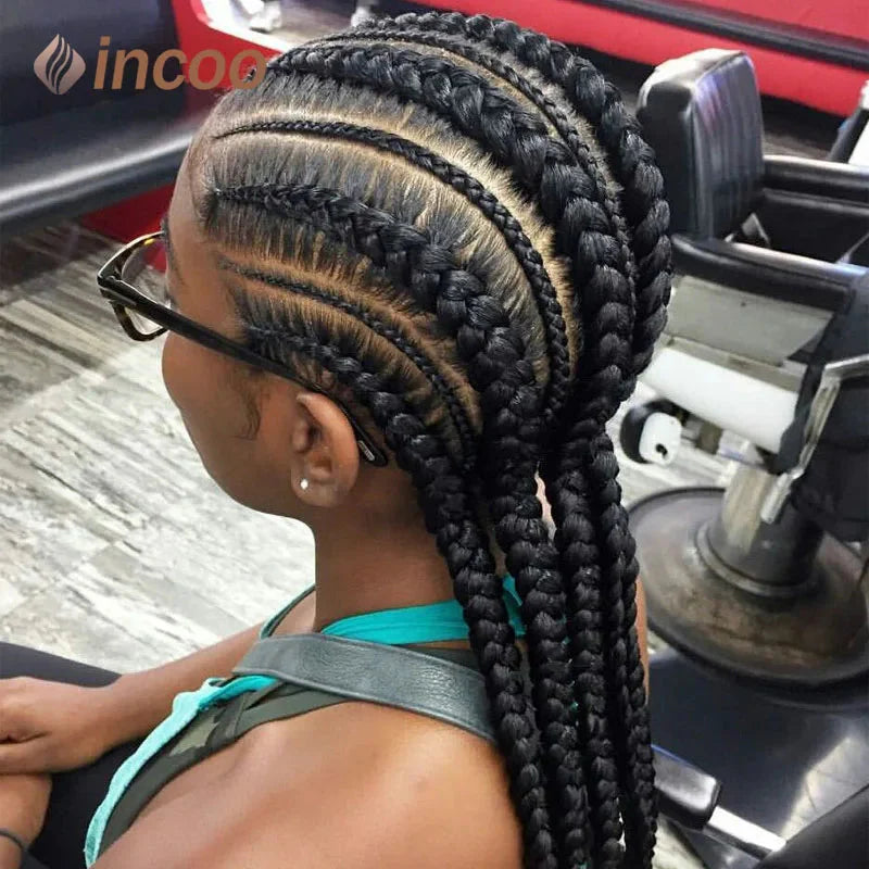 36" Jumbo Dutch Twins Cornrows Wig | Full Lace Front | Synthetic Braids | Black Women