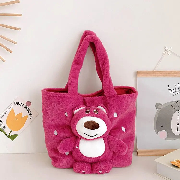New Cartoon Plush Doll Shoulder Bag | Sweet and Cute Stitch Strawberry Bear Soft Cute Girls Handbag