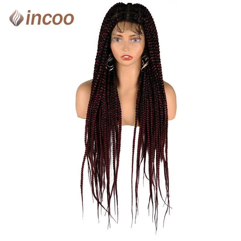 36" Large Square Knotless Box Braids Wig | Full Double Lace | Baby Hair | Kanekalon