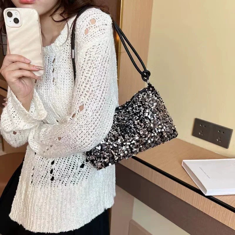 Women's New Korean Style Sequin Handbag | Popular Bling Shoulder & Underarm Bag (Wedding Banquet Wallet & Glitter Crossbody)