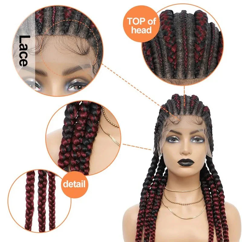 36" Jumbo Dutch Twins Cornrow Braided Lace Front Wig | Full Lace | Synthetic Crochet Hair | Black Women