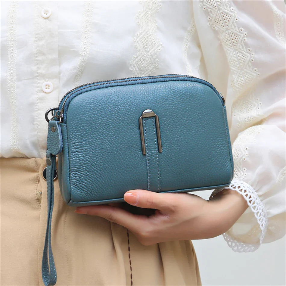 Luxury Genuine Leather Women's Crossbody Bag | Solid Color Shoulder Messenger & Clutch Phone Bag (Soft Cowhide, Sequined)
