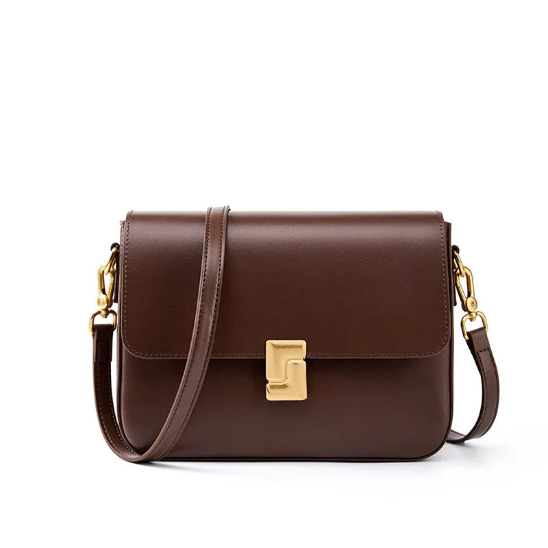 New Fashion Women's Genuine Leather Small Square Bag | Versatile Commuting Crossbody Shoulder Handbag