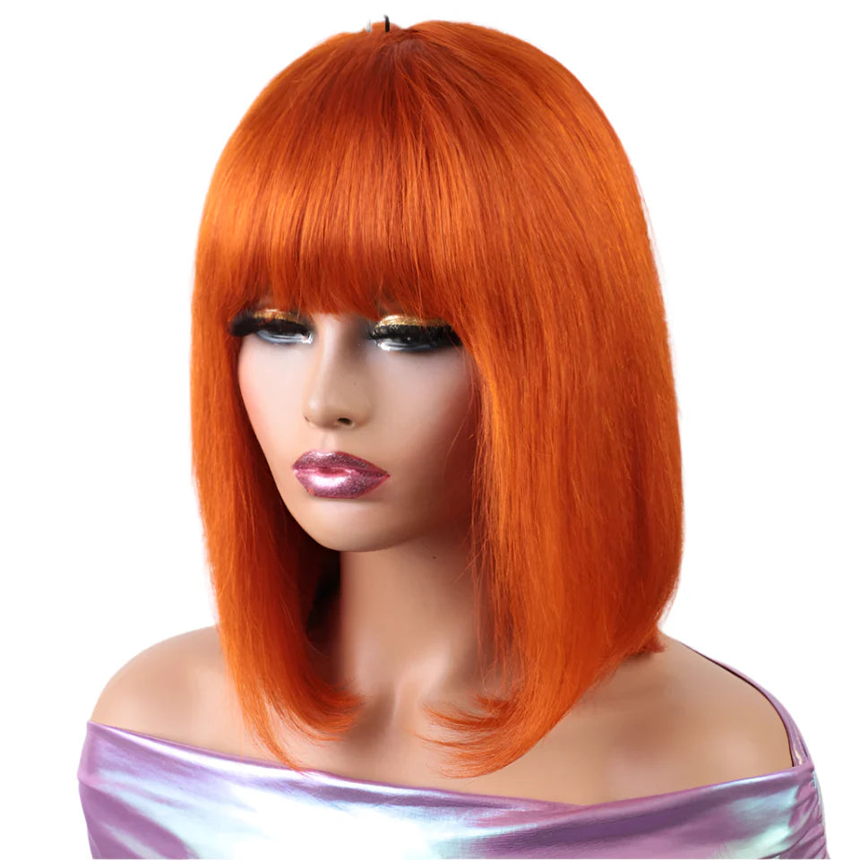 Silky Straight Bob Wig with Bangs | 100% Human Hair Full Machine Made (8-12 Inch)