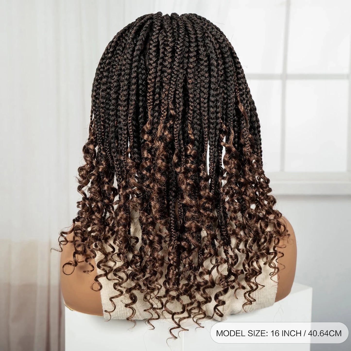 Knotless Box Boho Braided Wig with Curly Ends | Short Bob Style | Full Lace Synthetic Wig for Black Women