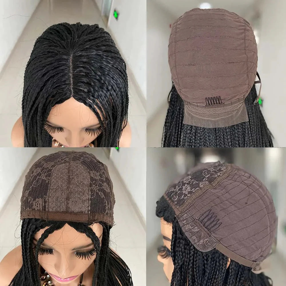 26" Ombre Box Braided Wig | Long Straight Braids | Twist Accents | Synthetic Wig | Cosplay & Daily Wear