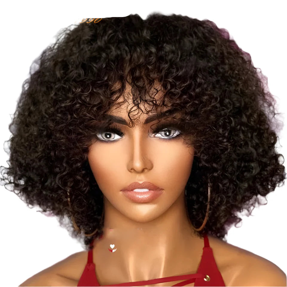 Rebecca Ombre Brown Curly Wig with Bangs | Loose Deep Wavy Brazilian Remy Human Hair